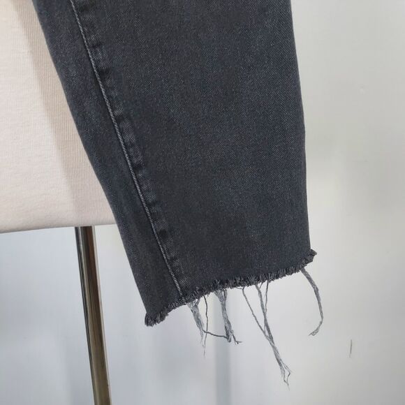 PacSun Distressed Crop Jeans Button Fly Womens Size 26 Black Ripped Fringe - Picture 7 of 16